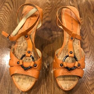 Marc Fisher orange platform wedge sandals size 9